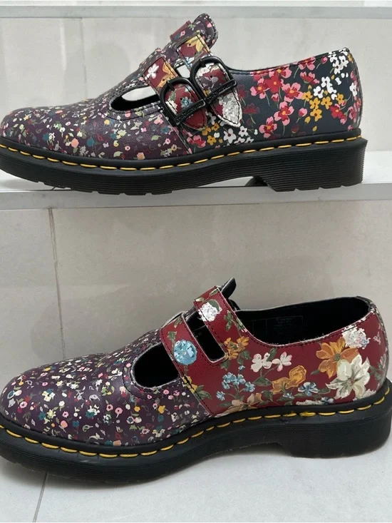 Dr Martens Floral Burgundy Mary Jane Shoes with Double Buckle womens sz 9 rare - Picture 13 of 16